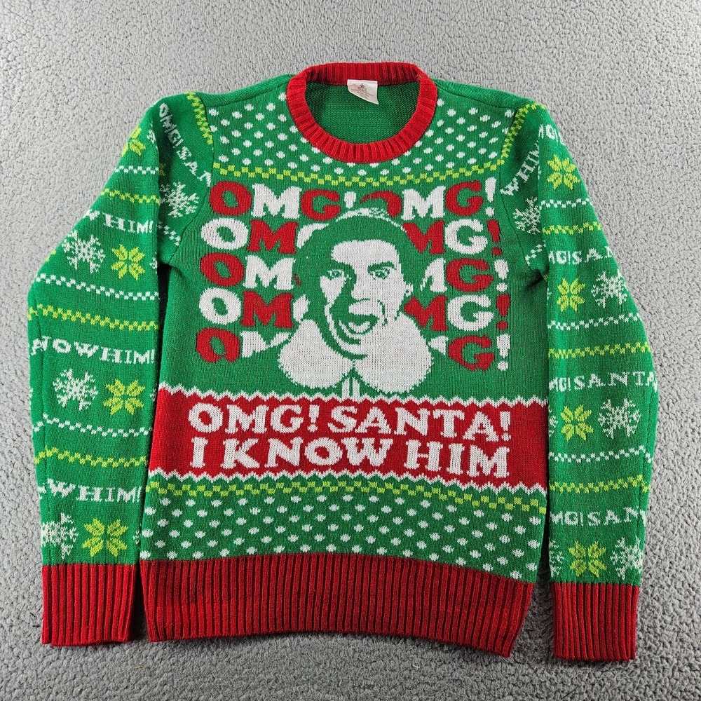 Elf Ugly Christmas Sweater‎ Small Green Holiday OMG Santa Knit Fair Isle Buddy